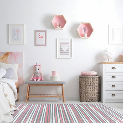 Claremont Kids Between the Lines 3'10" x 5'4" Area Rug in Color Blush