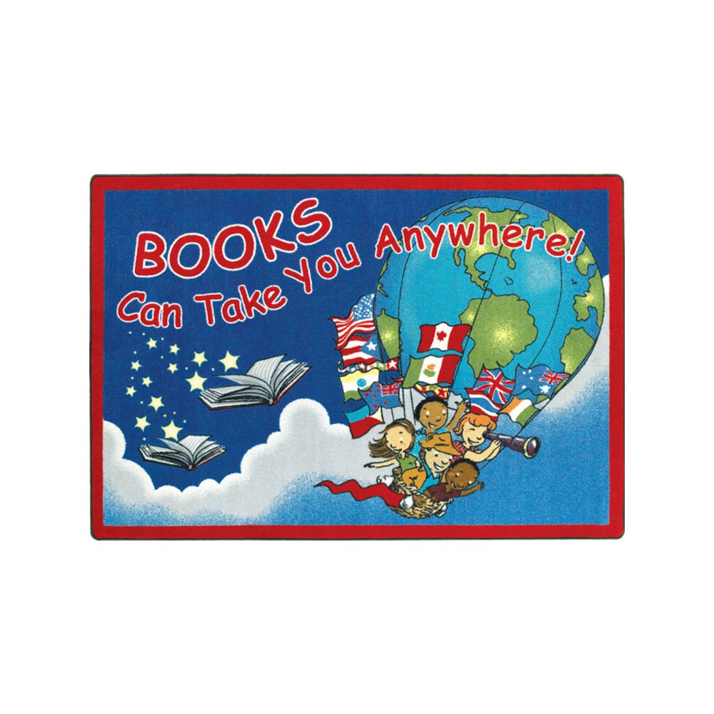 Books Can Take You Anywhere 3'10" x 5'4" Area Rug in Color Sky Blue
