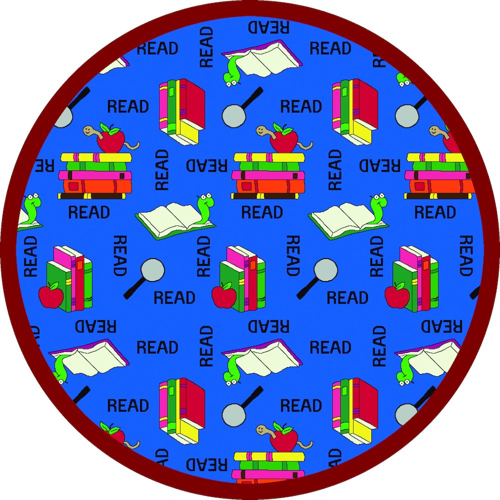 Kid Essentials Bookworm 7'7" Round Area Rug in Color Blue