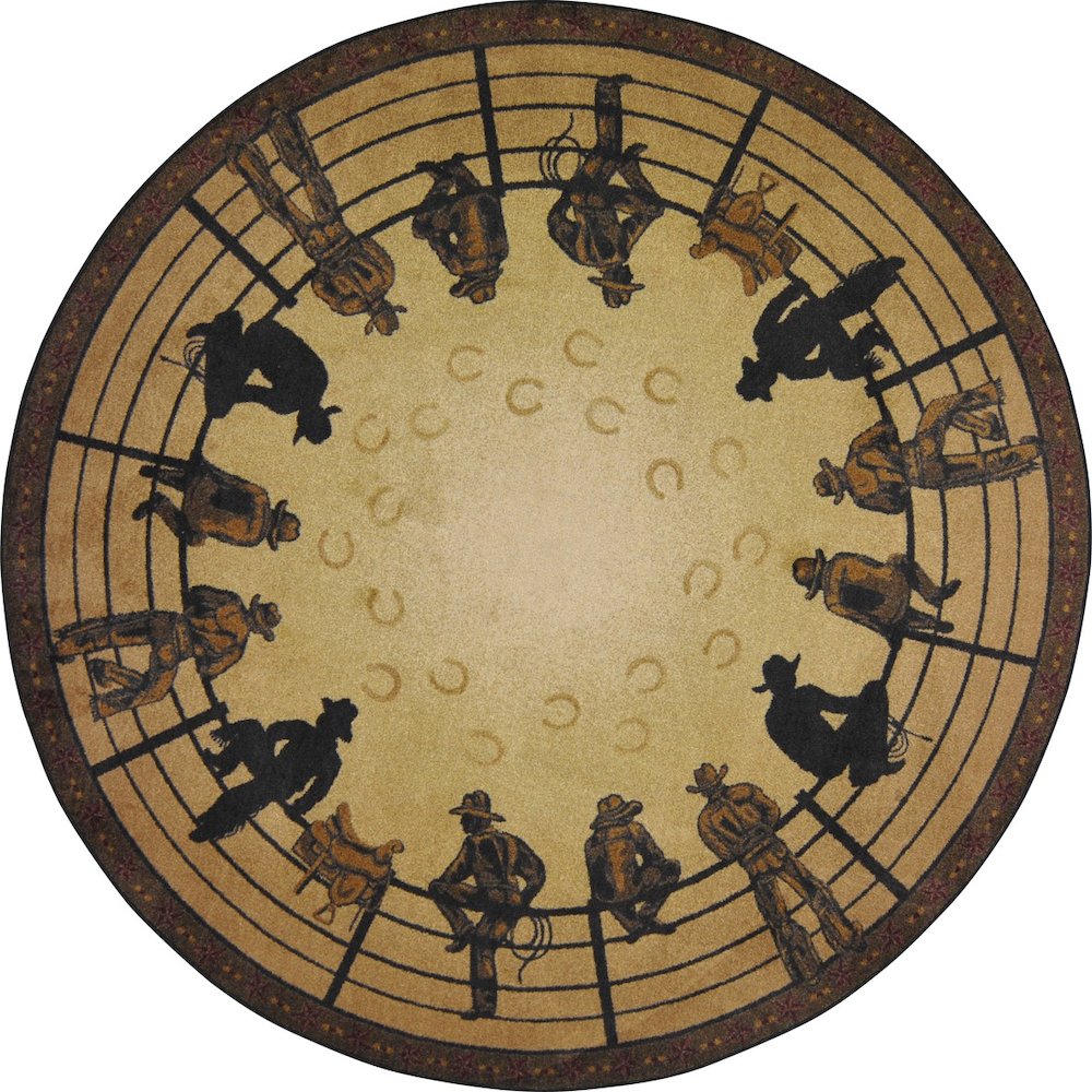 Cowboy Carpets Breaking Horses 7'7" Round Area Rug in Color Multi