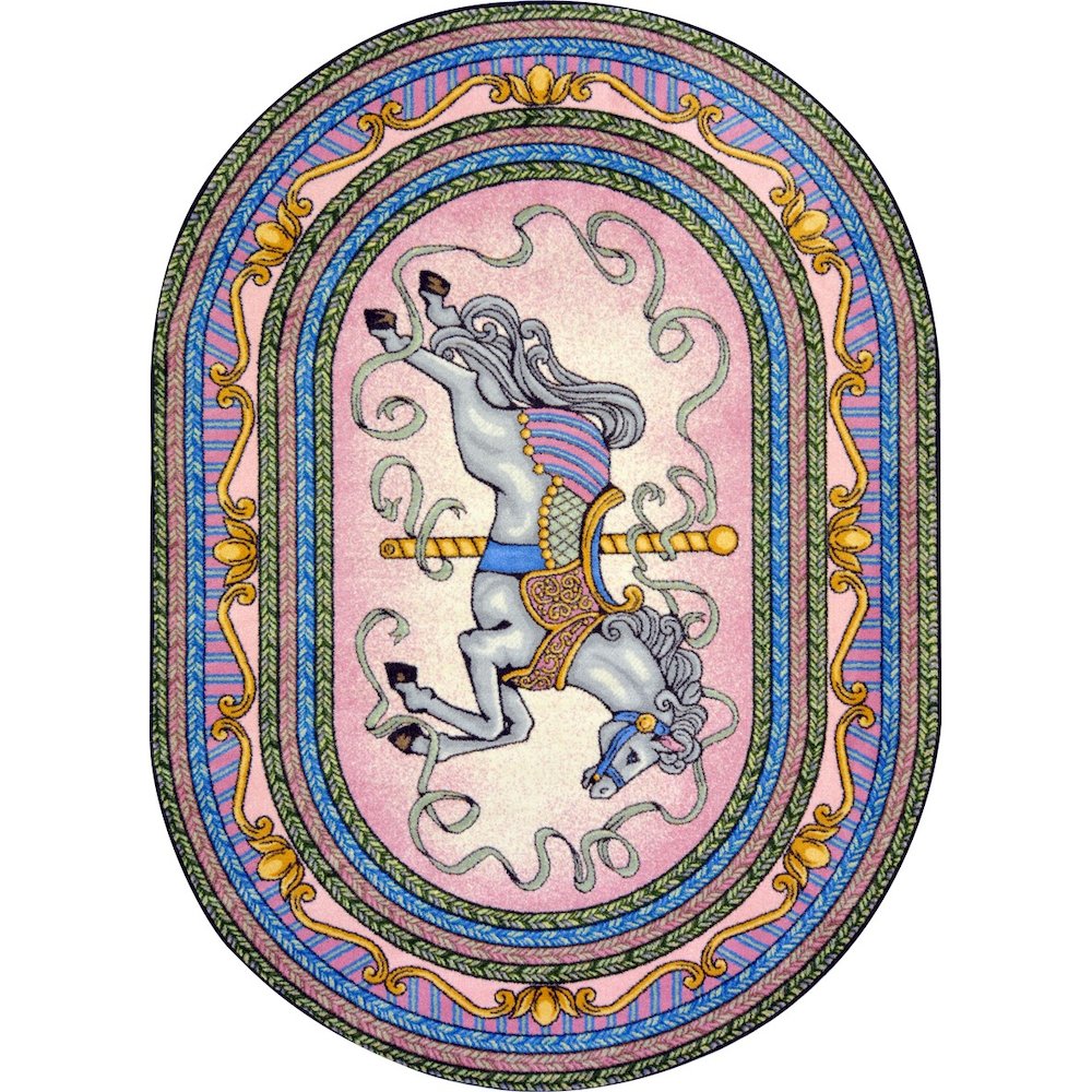 Kid Essentials Carousel 3'10" x 5'4" Oval Area Rug in Color Pink