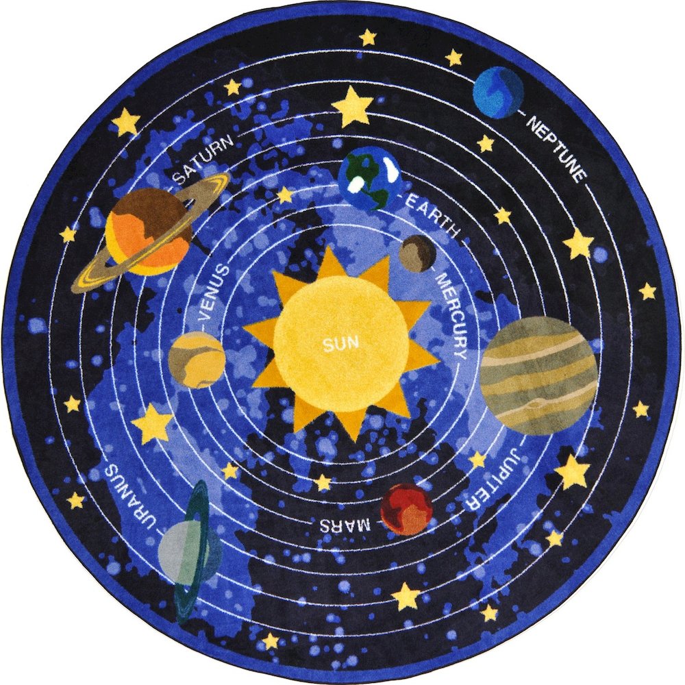Kid Essentials Cosmic Wonders 7'7" Round Area Rug in Color Black