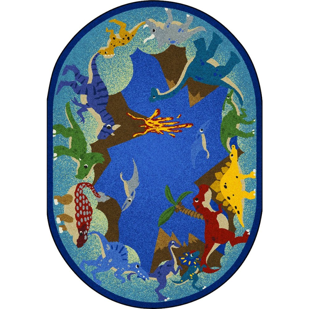 Kid Essentials Dino Parade 3'10" x 5'4" Oval Area Rug in Color Multi