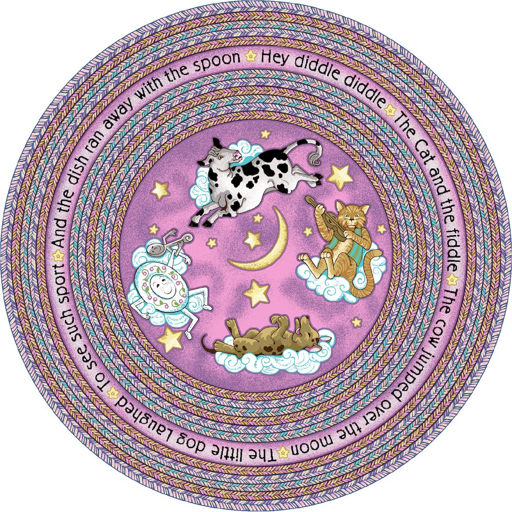 Kid Essentials Hey Diddle Diddle 7'7" Round Area Rug in Color Pink