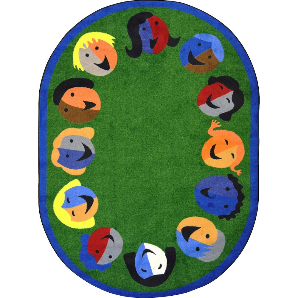 Kid Essentials Joyful Faces 5'4" x 7'8" Oval Area Rug in Color Green
