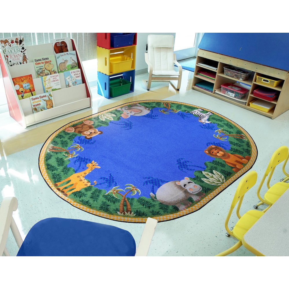 Kid Essentials Jungle Friends 3'10" x 5'4" Oval Area Rug in Color Multi