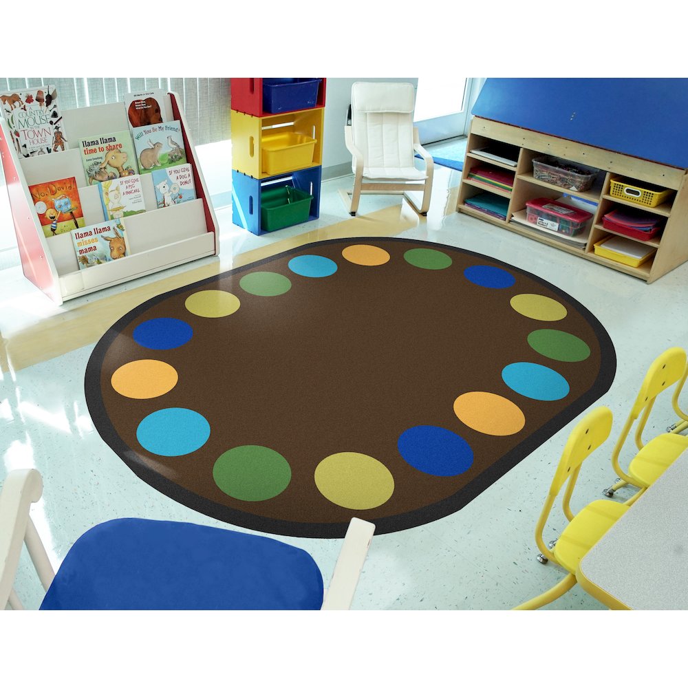 Kid Essentials Lots of Dots 5'4" x 7'8" Oval Area Rug in Color Earthtone