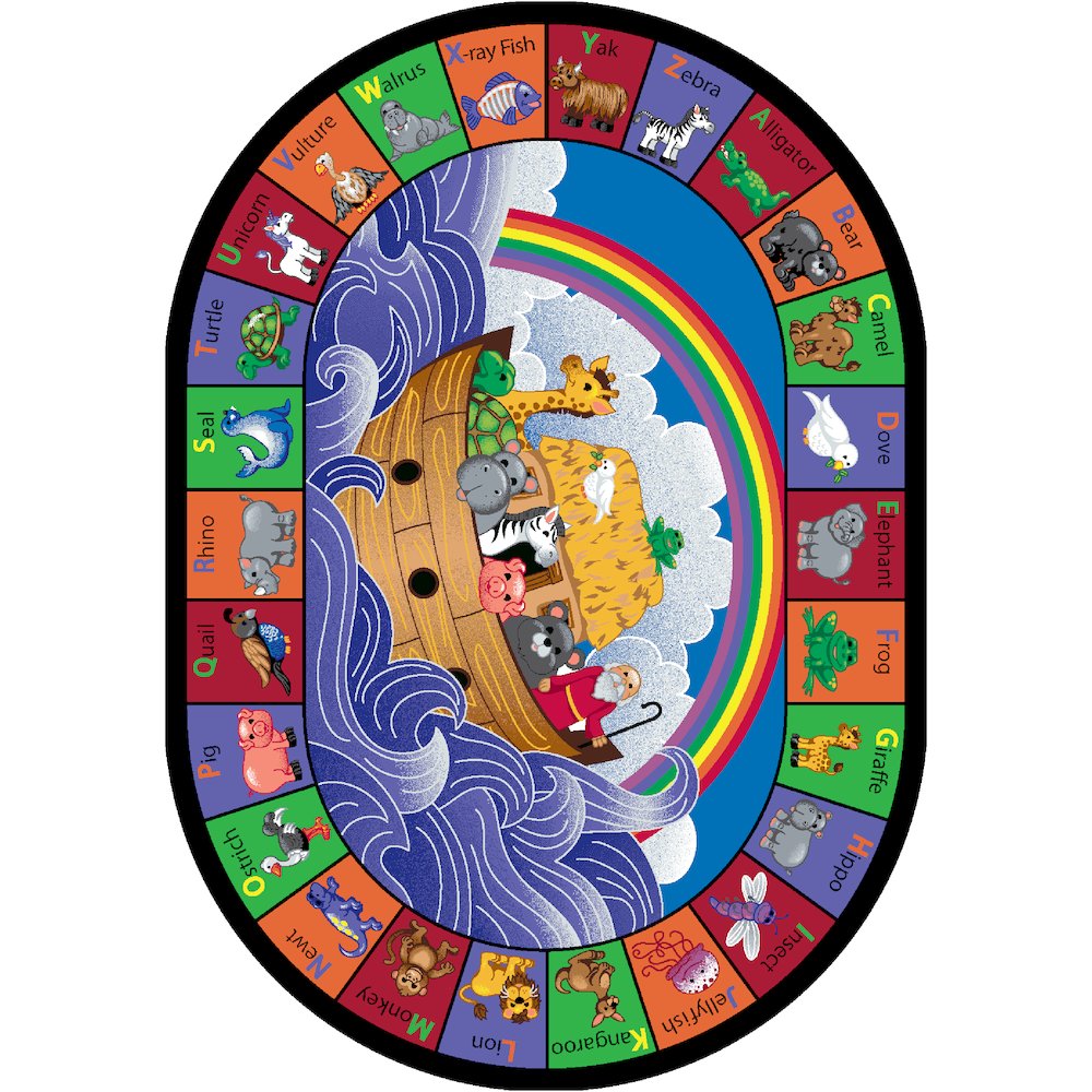 Kid Essentials Noah's Alphabet Animals 5'4" x 7'8" Oval Area Rug in Color Multi
