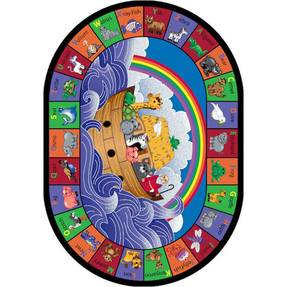 Kid Essentials Noah's Alphabet Animals 5'4" x 7'8" Oval Area Rug in Color Multi
