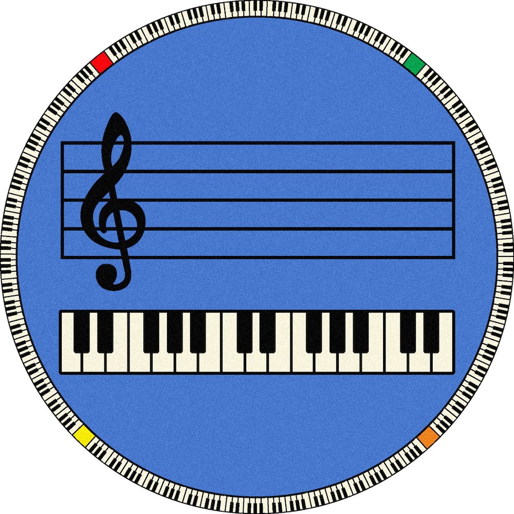 Kid Essentials Play Along 7'7" Round Area Rug in Color Blue w/ keys