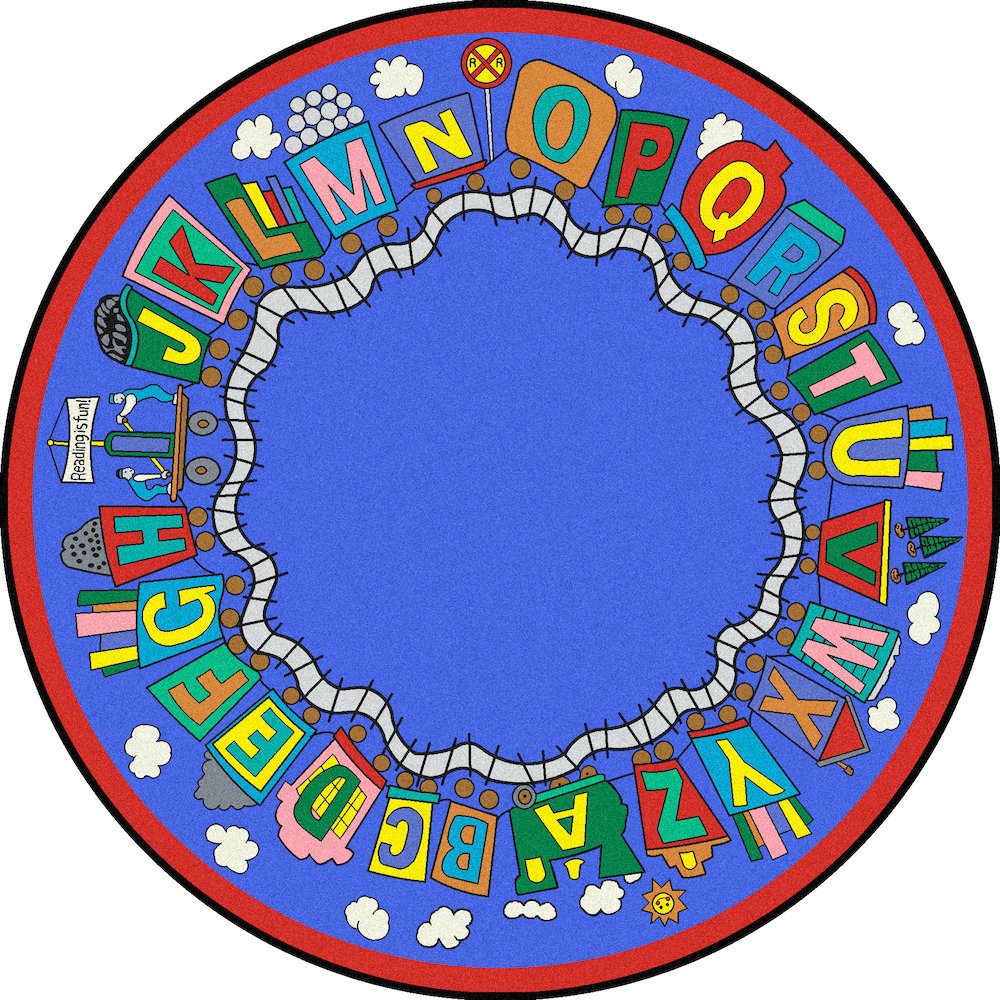Kid Essentials Reading Train 7'7" Round Area Rug in Color Multi