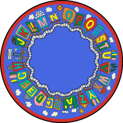 Kid Essentials Reading Train 7'7" Round Area Rug in Color Multi