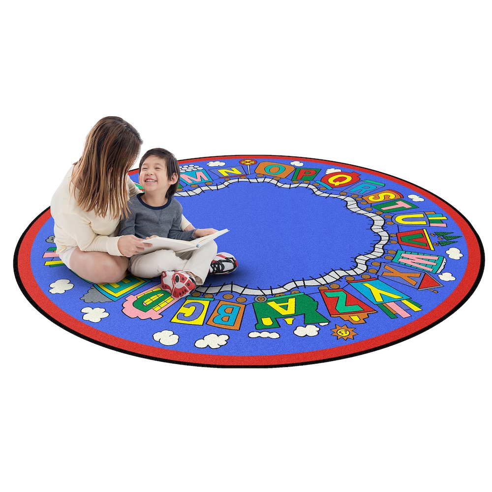 Kid Essentials Reading Train 7'7" Round Area Rug in Color Multi