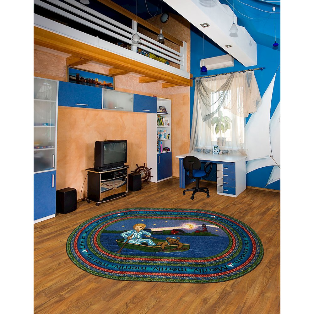 Kid Essentials AlphaScript 7'7" Round Area Rug in Color Blue