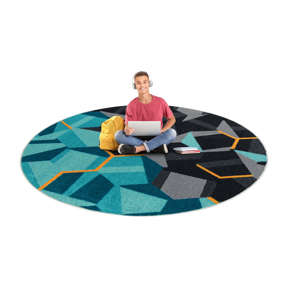 Kid Essentials Stealth 5'4" Round Area Rug in Color Teal