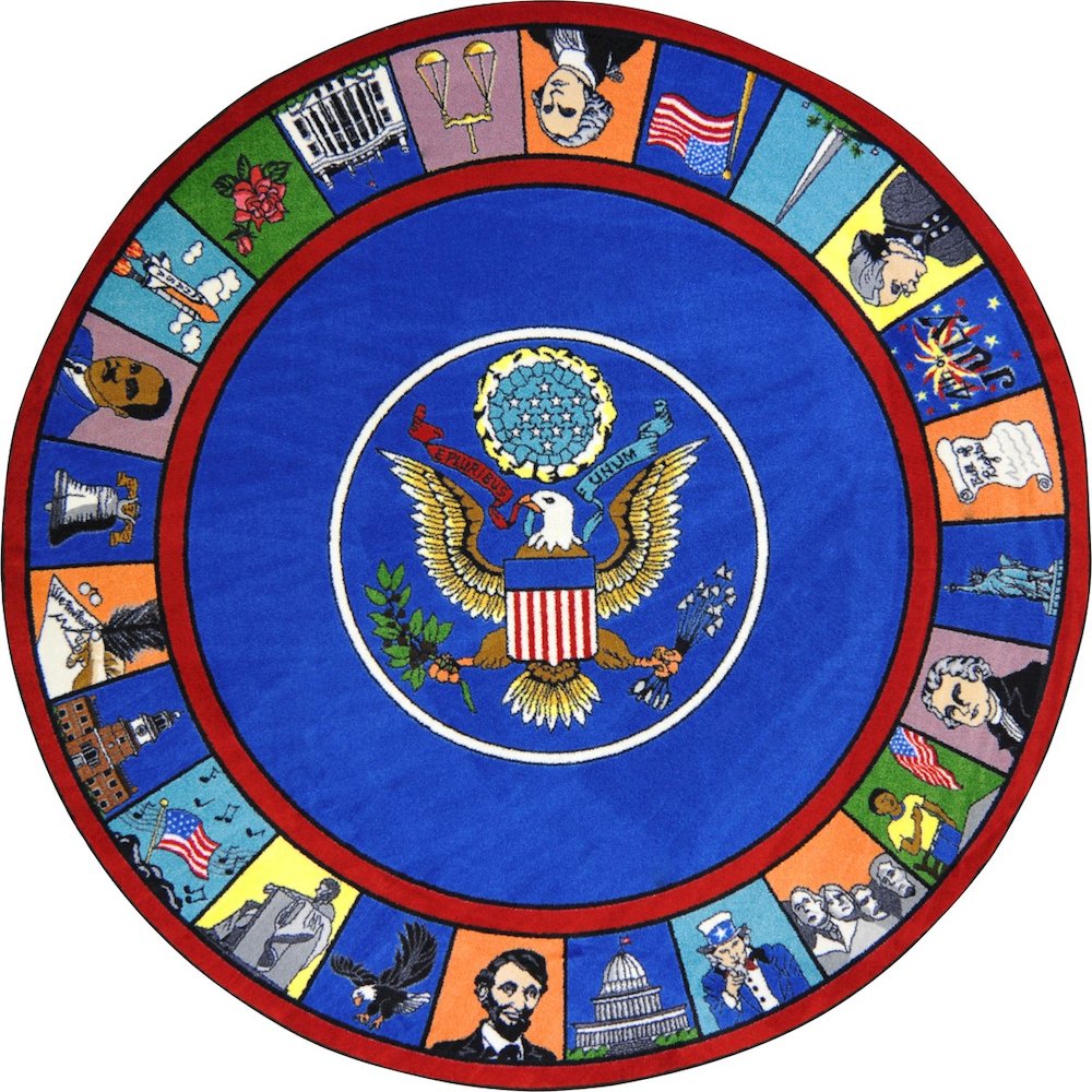 Kid Essentials Symbols of America 7'7" Round Area Rug in Color Multi