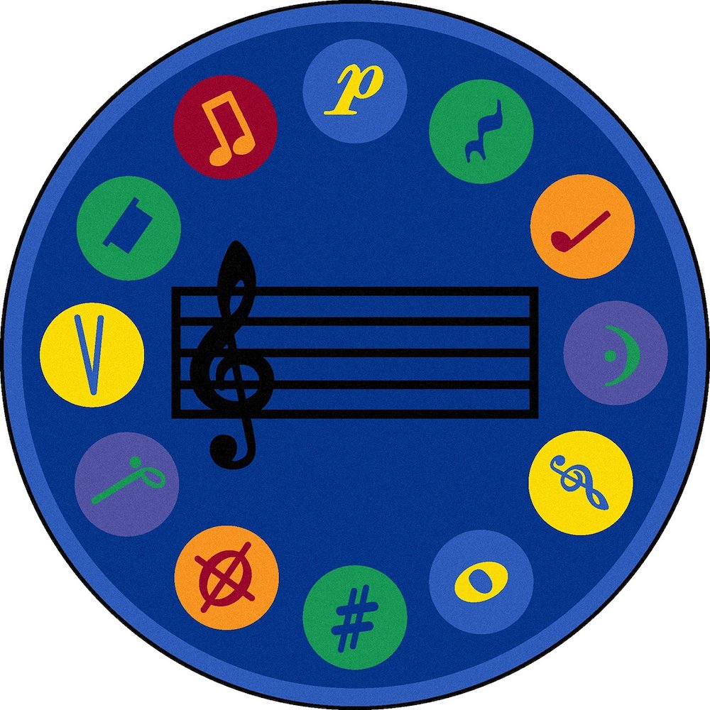 Kid Essentials Take Note 7'7" Round Area Rug in Color Multi