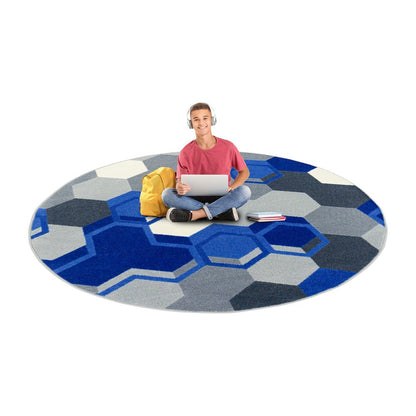 Kid Essentials Team Up 5'4" Round Area Rug in Color Blue