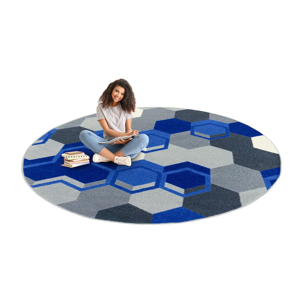 Kid Essentials Team Up 5'4" Round Area Rug in Color Blue