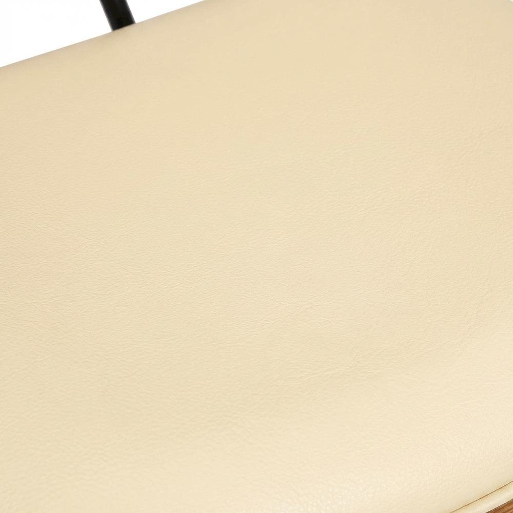 Cream Faux Leather Mid-Century Counter Height Barstool with Walnut Wood Finish