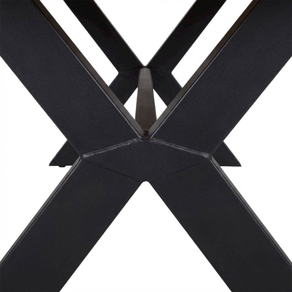 Eucalyptus Wood Outdoor Dining Table With Black Steel Base For Patio Living