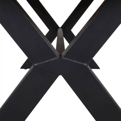 Eucalyptus Wood Outdoor Dining Table With Black Steel Base For Patio Living