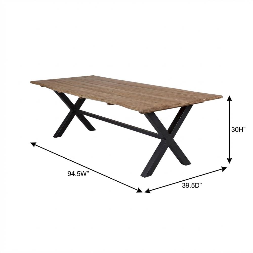 Eucalyptus Wood Outdoor Dining Table With Black Steel Base For Patio Living