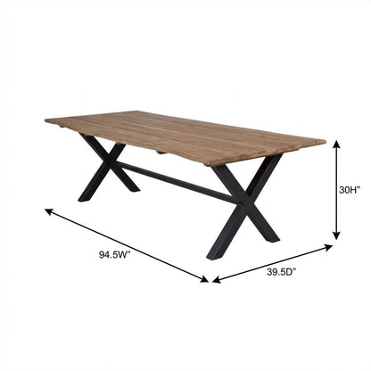Eucalyptus Wood Outdoor Dining Table With Black Steel Base For Patio Living