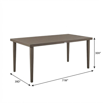 Gray Outdoor Aluminum Rectangular Dining Table, Durable Design, Spacious Surface