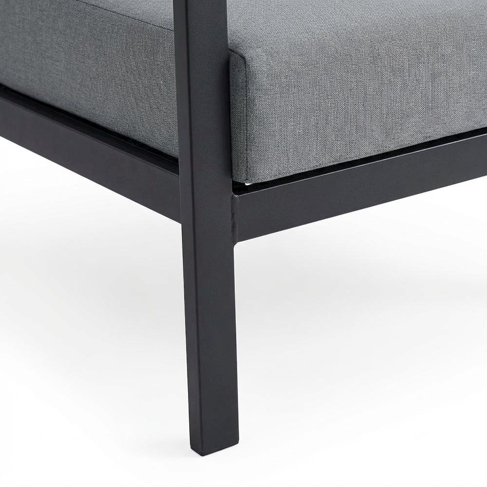 Outdoor Sofa In Black, Dark Gray, Aluminum Frame, Teak Accents, Patio Lounging