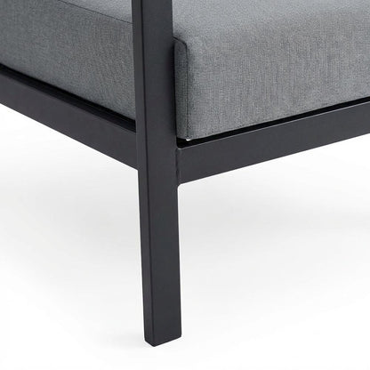 Outdoor Sofa In Black, Dark Gray, Aluminum Frame, Teak Accents, Patio Lounging