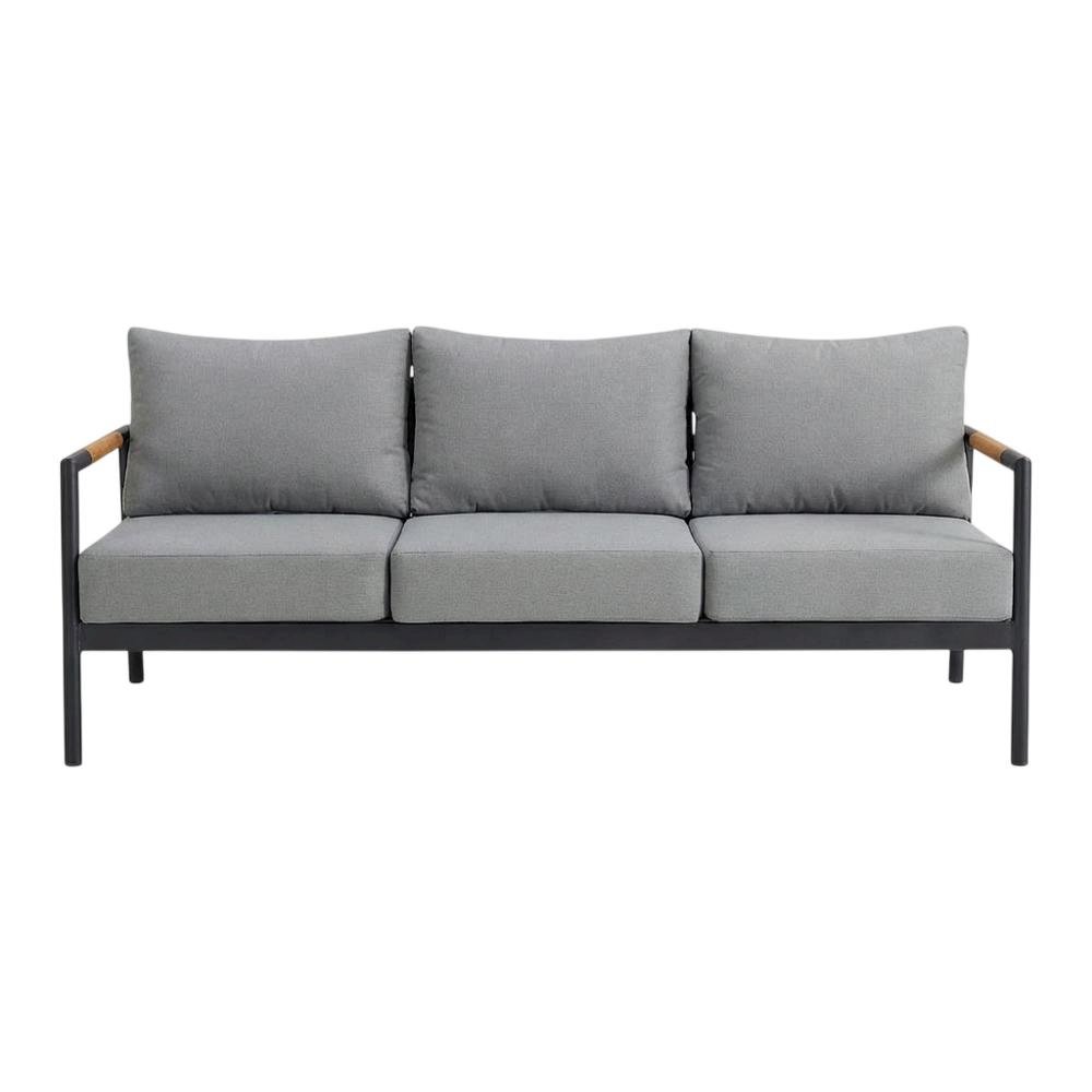 Outdoor Sofa In Black, Dark Gray, Aluminum Frame, Teak Accents, Patio Lounging