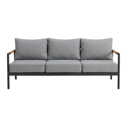 Outdoor Sofa In Black, Dark Gray, Aluminum Frame, Teak Accents, Patio Lounging