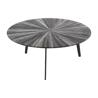 Gray Round Coffee Table with Tempered Glass Top and Metal Tripod Base