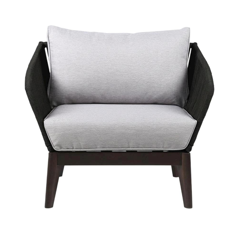 Dark Eucalyptus Wood Indoor Outdoor Lounge Chair With Gray Cushions