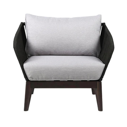 Dark Eucalyptus Wood Indoor Outdoor Lounge Chair With Gray Cushions