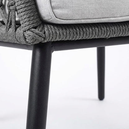 Gray Rope Indoor Outdoor Steel Lounge Chair, Cushioned Seat, Uv Resistance