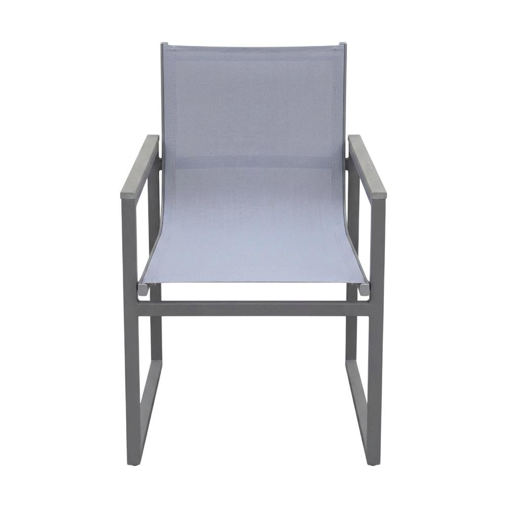 Gray Outdoor Patio Dining Chair Set With Sling Textilene And Wood Accents