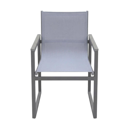 Gray Outdoor Patio Dining Chair Set With Sling Textilene And Wood Accents
