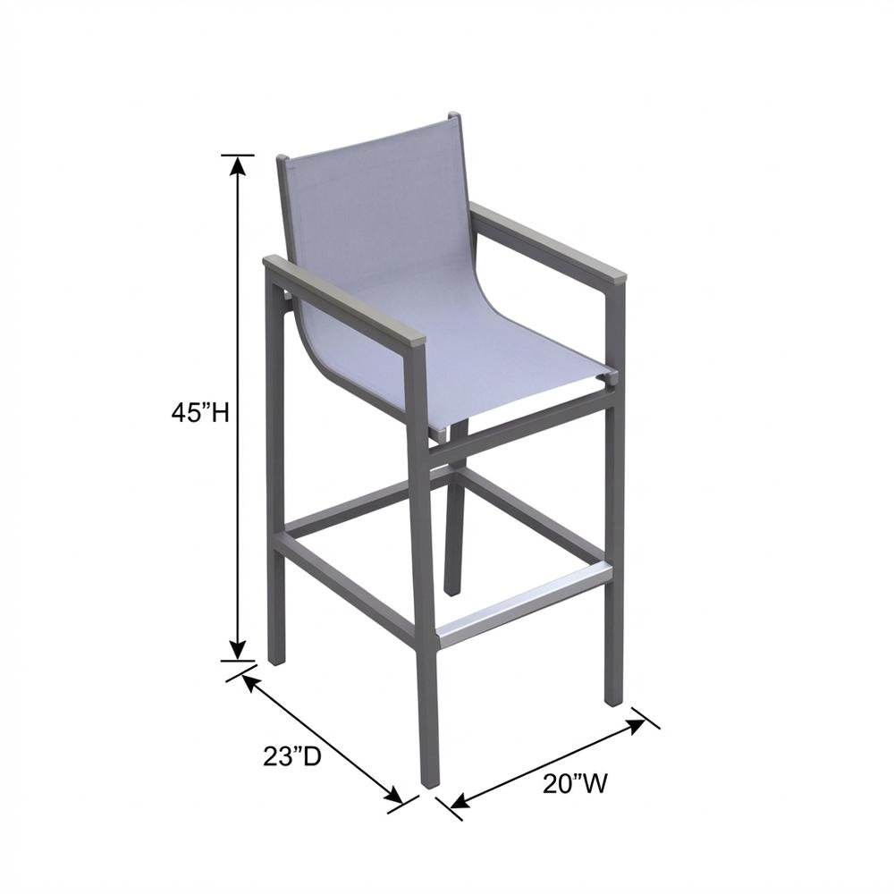 Gray Outdoor Patio Barstool With Armrest Accents, Water And Uv Resistant Finish