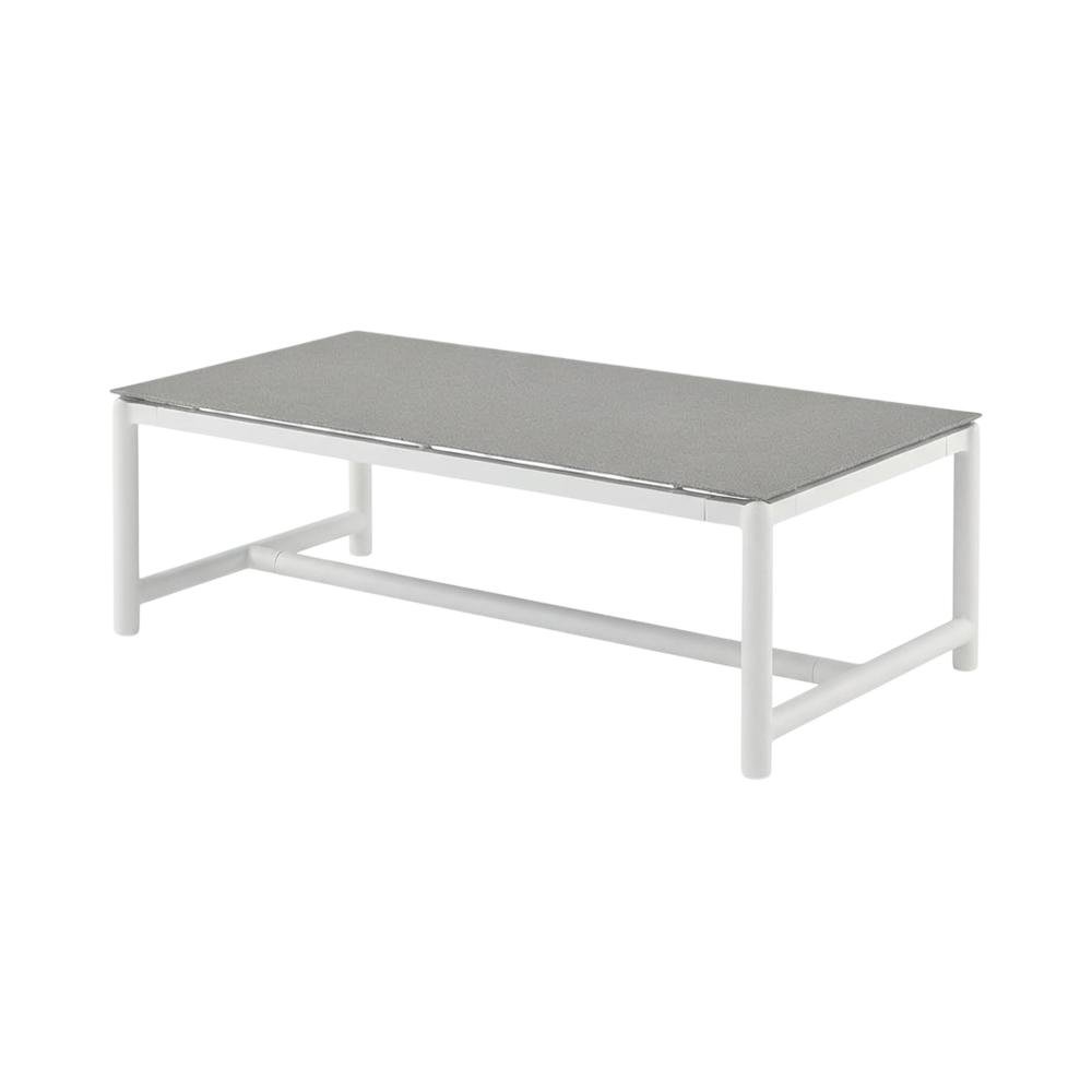 White Aluminum And Teak Wood Outdoor Coffee Table With Water And Uv Resistance