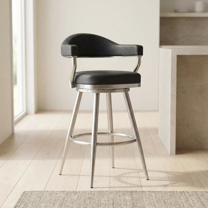 30" Bar Height Barstool with Vintage Gray Faux Leather and Stainless Steel Frame