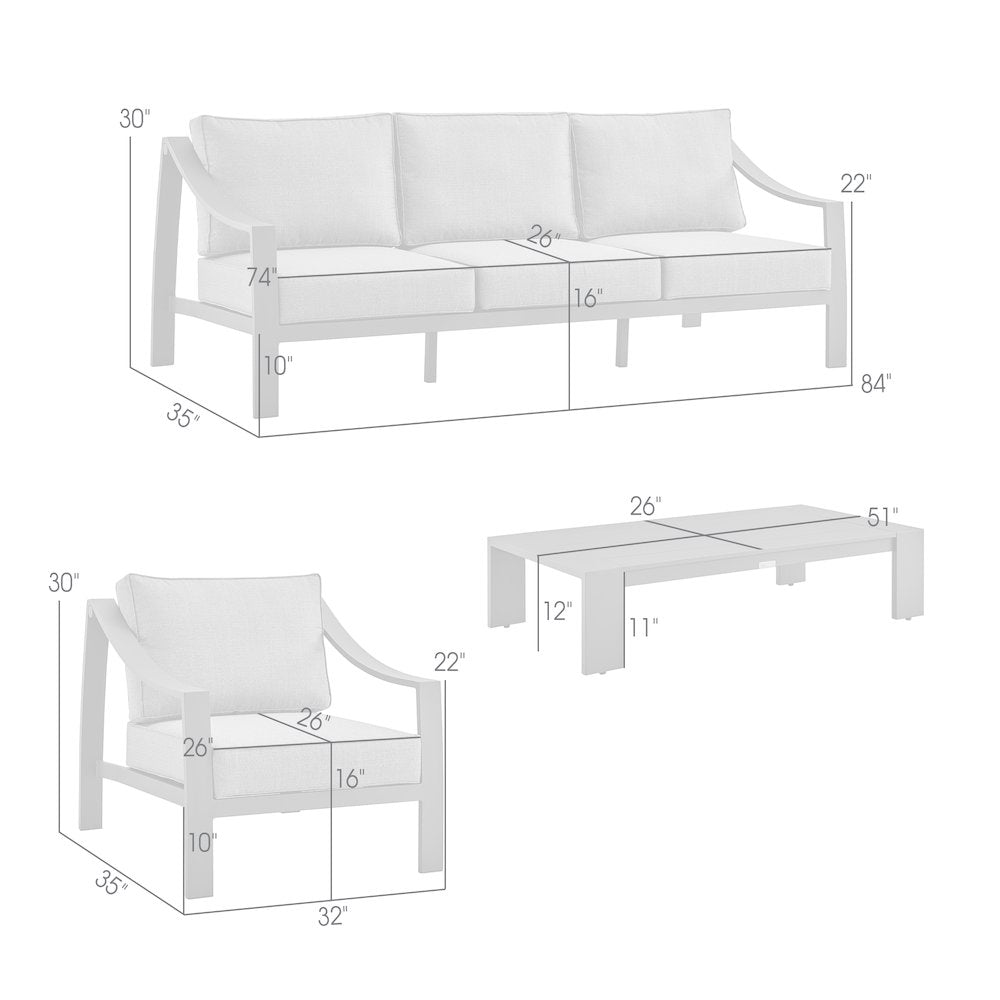 Koda Aluminum Outdoor Sofa in Black and Dark Gray