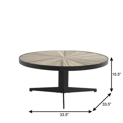 Round Maroon Mid-Century Coffee Table with Tempered Glass Top and Metal Legs