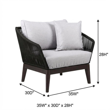 Dark Eucalyptus Wood Indoor Outdoor Lounge Chair With Gray Cushions