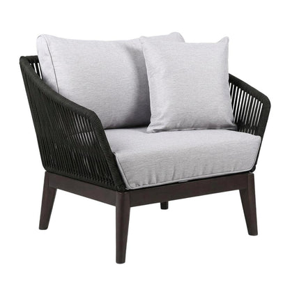 Dark Eucalyptus Wood Indoor Outdoor Lounge Chair With Gray Cushions