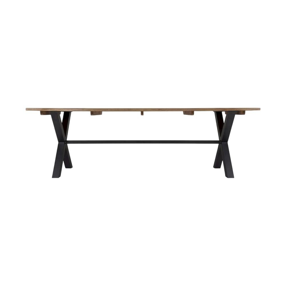 Eucalyptus Wood Outdoor Dining Table With Black Steel Base For Patio Living