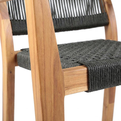 Teak Finish Outdoor Patio Charcoal Rope Arm Chairs - Set Of 2