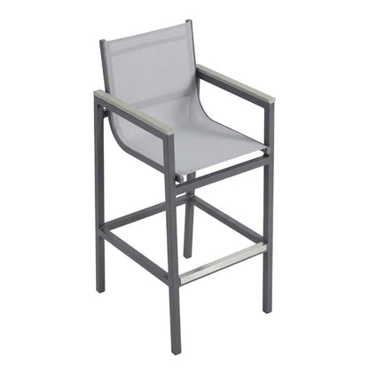 Gray Outdoor Patio Barstool With Armrest Accents, Water And Uv Resistant Finish