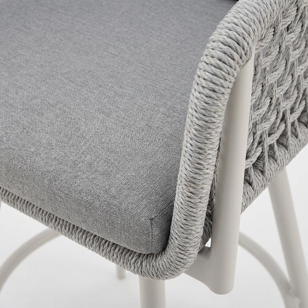 Gray Aluminum Outdoor Bar Stool With Swivel And Light Gray Rope Accents